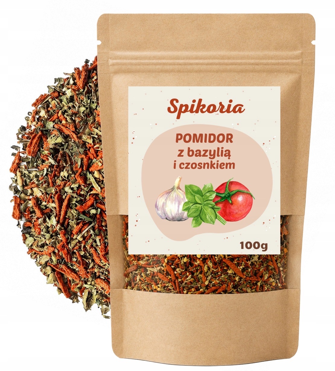 POMIDOR BAZYLIA CZOSNEK 100g przyprawa Aromatyczna mieszanka ziół Spikoria