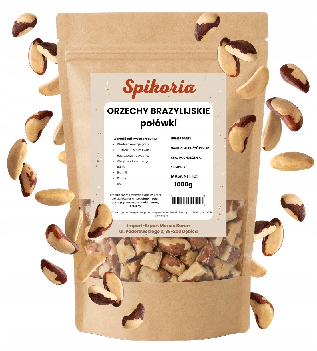 ORZECHY BRAZYLIJSKIE połówki 1 kg superfood wegańskie bez cukru Spikoria