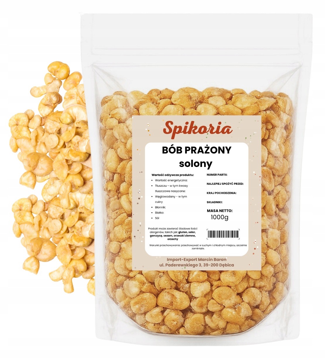 BÓB PRAŻONY SOLONY 1 kg Chipsy z bobu chrupiące Słona przekąska Spikoria